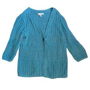 Blue Chunky Knit 3/4 Sleeve Short Cardigan